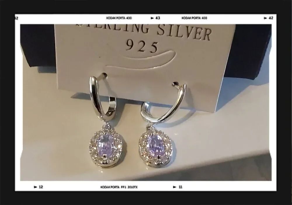 925SS Oval & Round Halo White Sapphire Gemstone Leverback Dangle Earrings